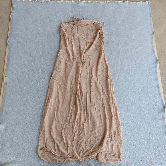 Zara Dresses & Skirts - Zara Dress Women XL Tan Halter Neck Maxi Open Back Braided Strap Summer Boho